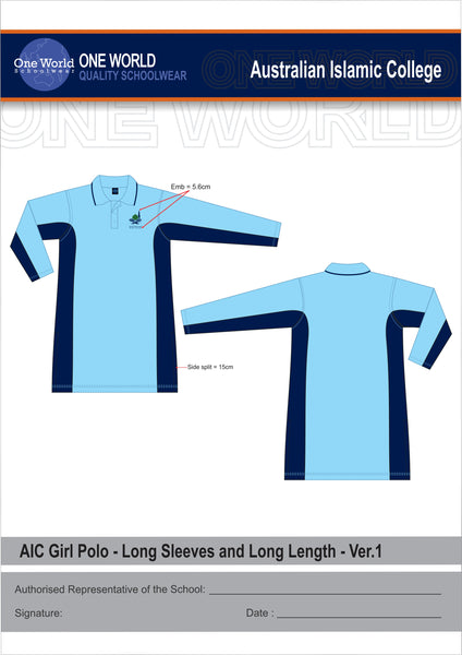 Girls Sky/Navy Long Sleeve Polo